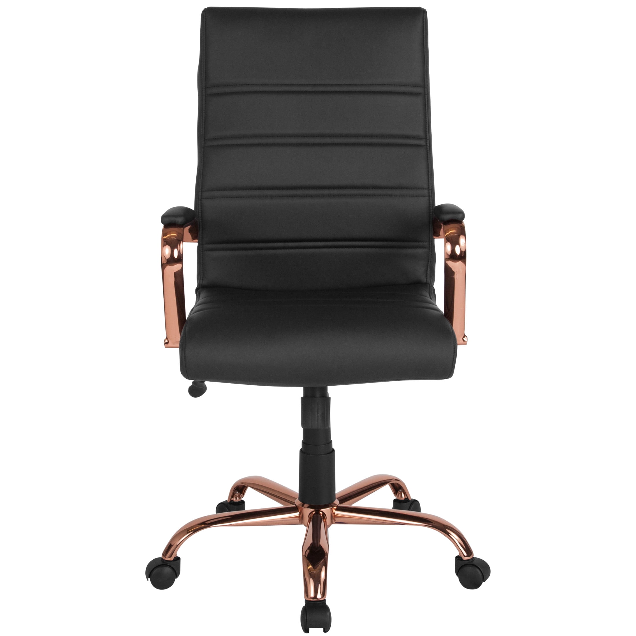 Flash Furniture Whitney High-Back Swivel LeatherSoft Desk Chair with Armrests, Black/Rose Gold