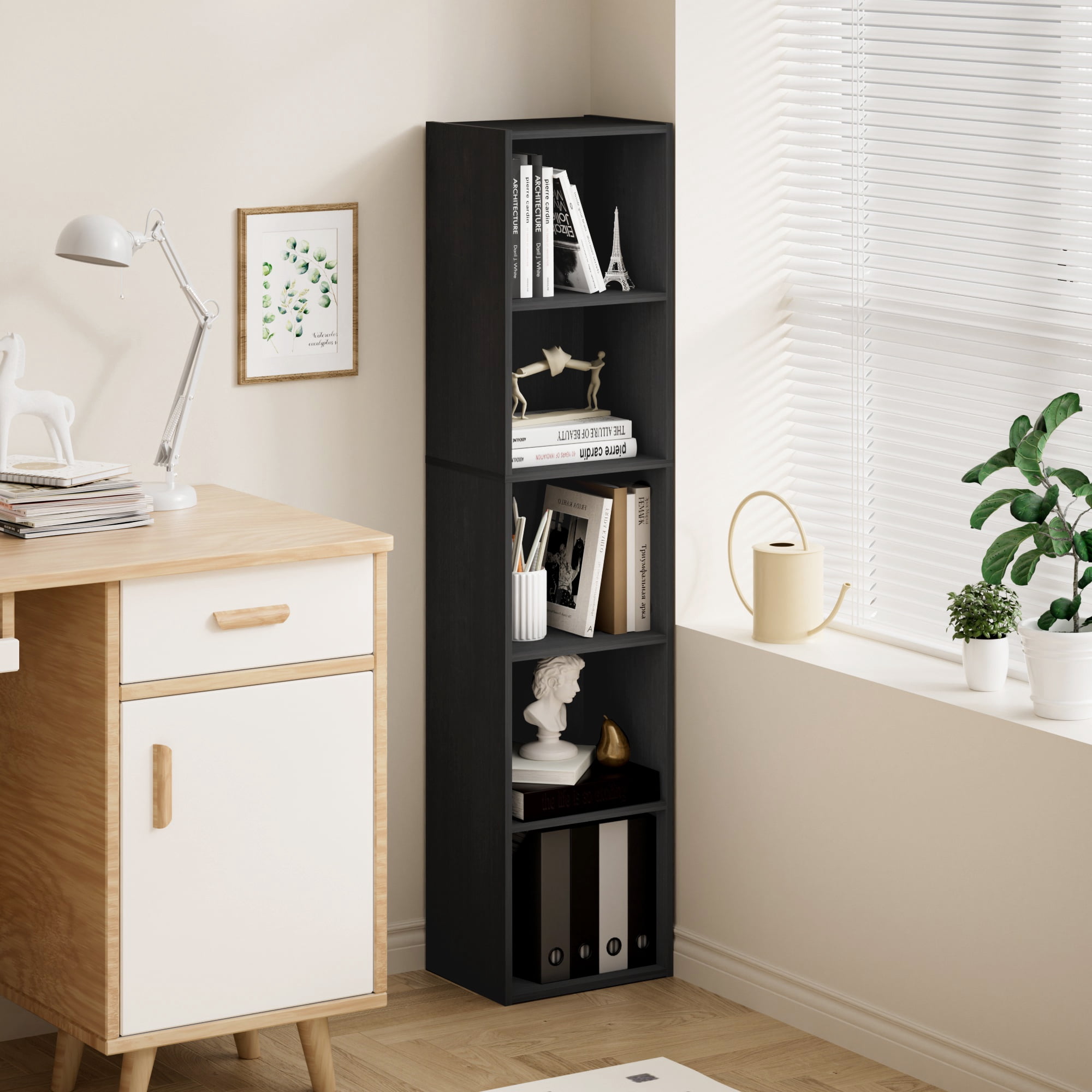 HOMLUX 9" x 12" x 52" Storage Shelf 5 Tier Cube Bookcase, Suitable for Small Space, Black