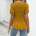 thumbnail image 4 of Camisa amarilla con dobladillo elástico con volantes para verano, blusa con mangas abullonadas y estampado floral, 4 of 6