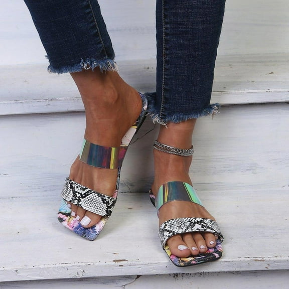 Womens Sandals Summer Clearance,Support Comfortable Walking Sandals Women Sandals Summer Fashion Leopard Beach Shoes Flat Heel Butterfly Sandals