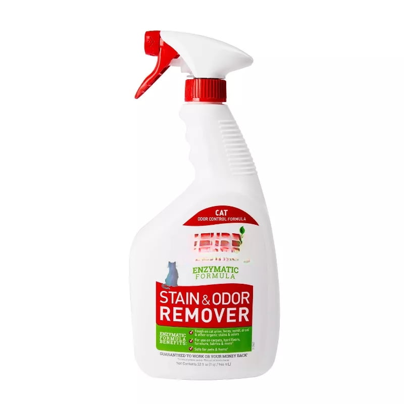 Unscented Stain and Odor Remover for Cats, 32 fl oz, Enzymatic Pet Stain Cleaner for Cat Urine, Feces, Vomit and Hairball Messes, Carpet, Furniture, Rugs and Fabric