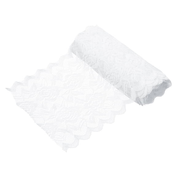 Uxcell 6 Inch Wide 5 Yard Elastic Lace Ribbon, Stretch Floral Pattern Lace Trim Embroidered Fabric for Sewing Making and DIY Crafts Gift Wrapping Bouquets Wedding Decor(White)