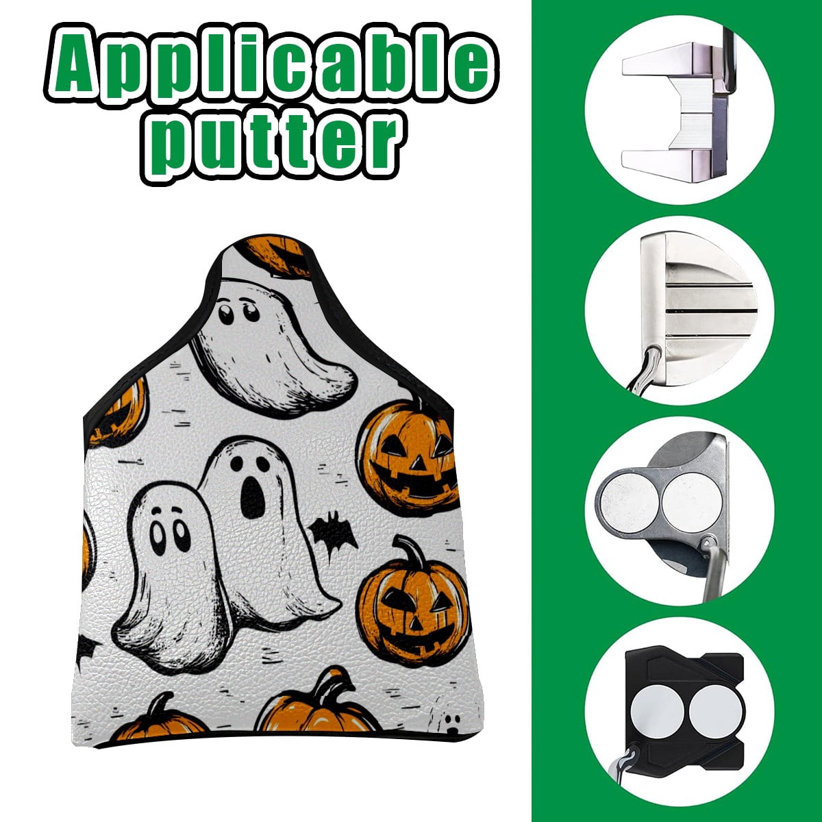 Golf Mallet Putter Cover Premium Leather Waterproof Golf Putter Head Cover with Magnetic Closure Halloween Hand-painted
