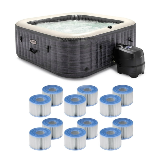 Intex PureSpa Plus Spa Gris Pierre, 94x28 Pouces, avec Cartouche de Filtre (Lot de 12)