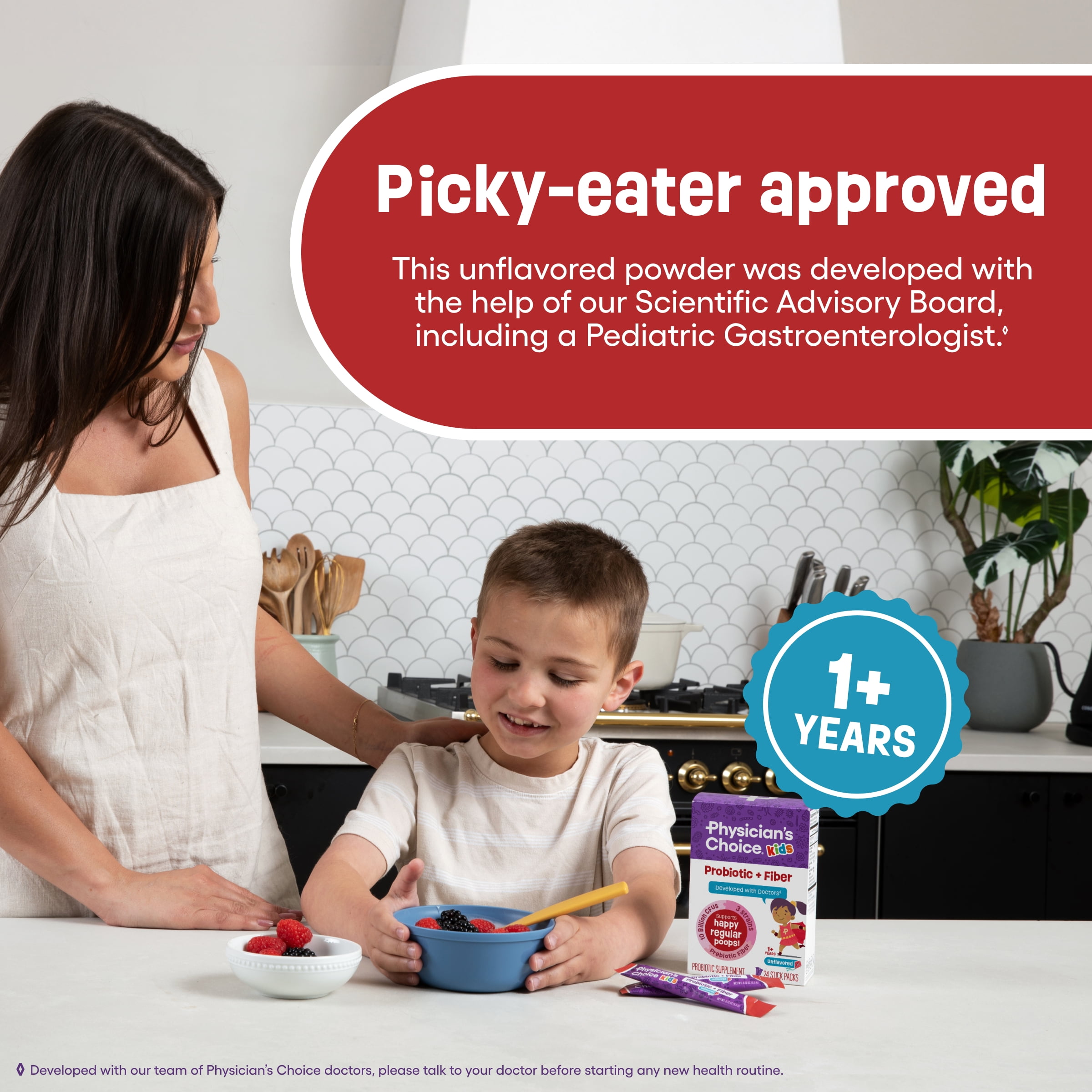 Physician's Choice Kids Probiotic + Prebiotic Fiber Packets (Ages 1+) - Supports Regularity, Occasional Constipation & Healthy Digestive System - No Allergens or Preservatives - Unflavored - 24 Pack