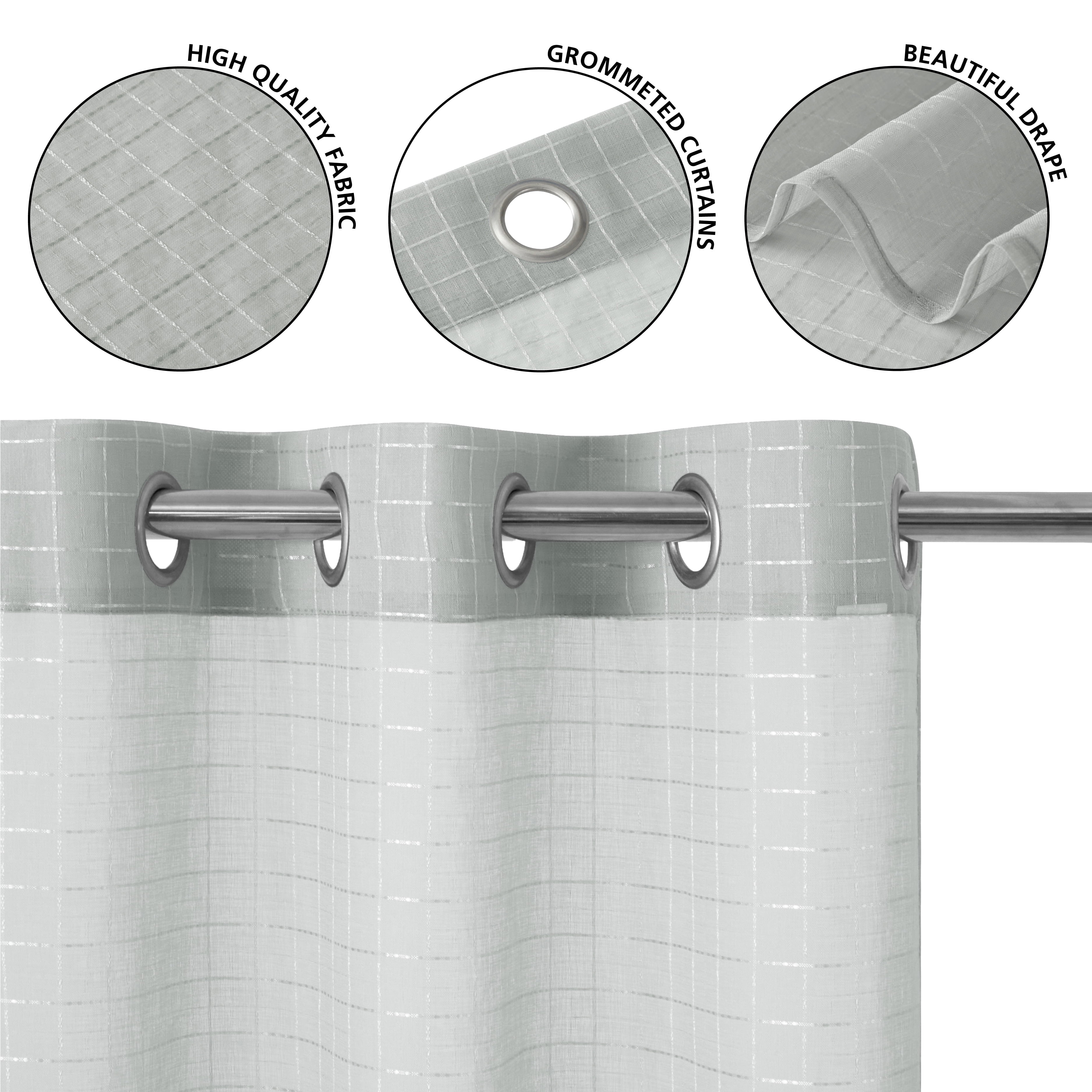 Mainstays Windowpane Sheer Curtain Panel Pair, Set of 2, Soft Silver, 38 in W x 95 in L