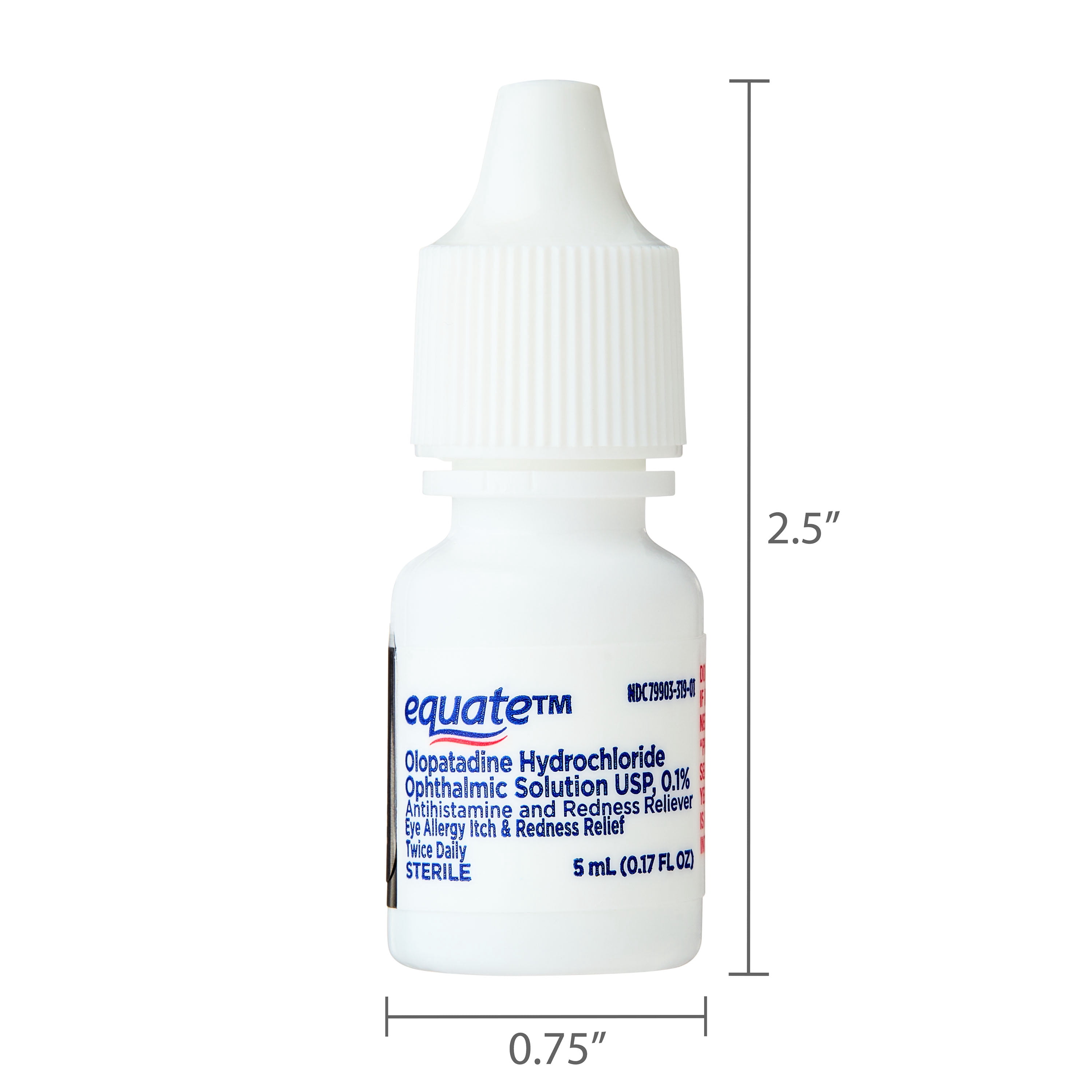 Equate Eye Itch Relief Antihistamine Eye Drops, Olopatadine HCL 0.1%, 5mL, Compare to Pataday Twice Daily Relief Active Ingredient