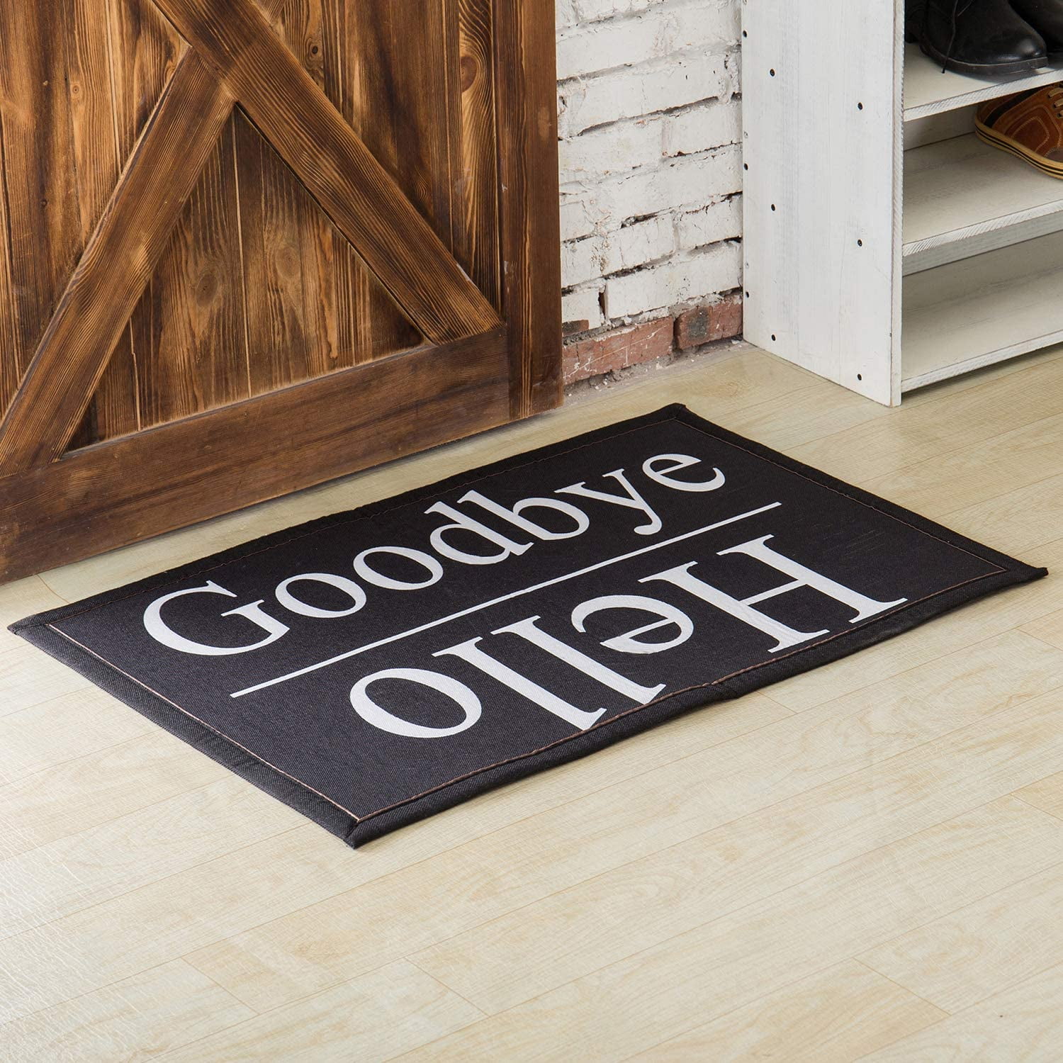 Welcome Mat Front Entrance Hello Goodbye Polyester Non-Slip Doormat 