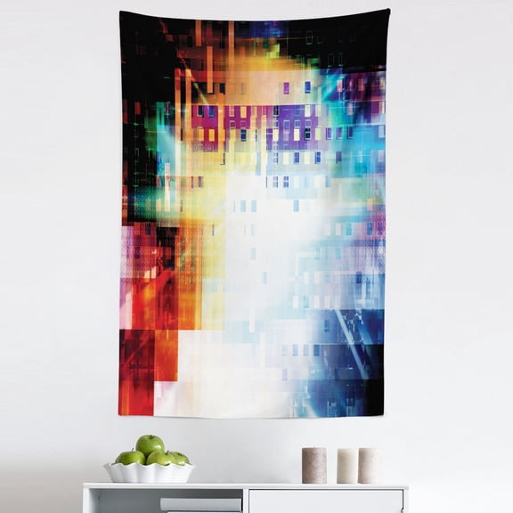 Abstract Tapestry, Colorful Digital Artwork of Futuristic Shapes Squares and Rectangles Modern Look, Fabric Wall Hanging Decor for Bedroom Living Room Dorm, 5 Sizes, Multicolor, by Ambesonne