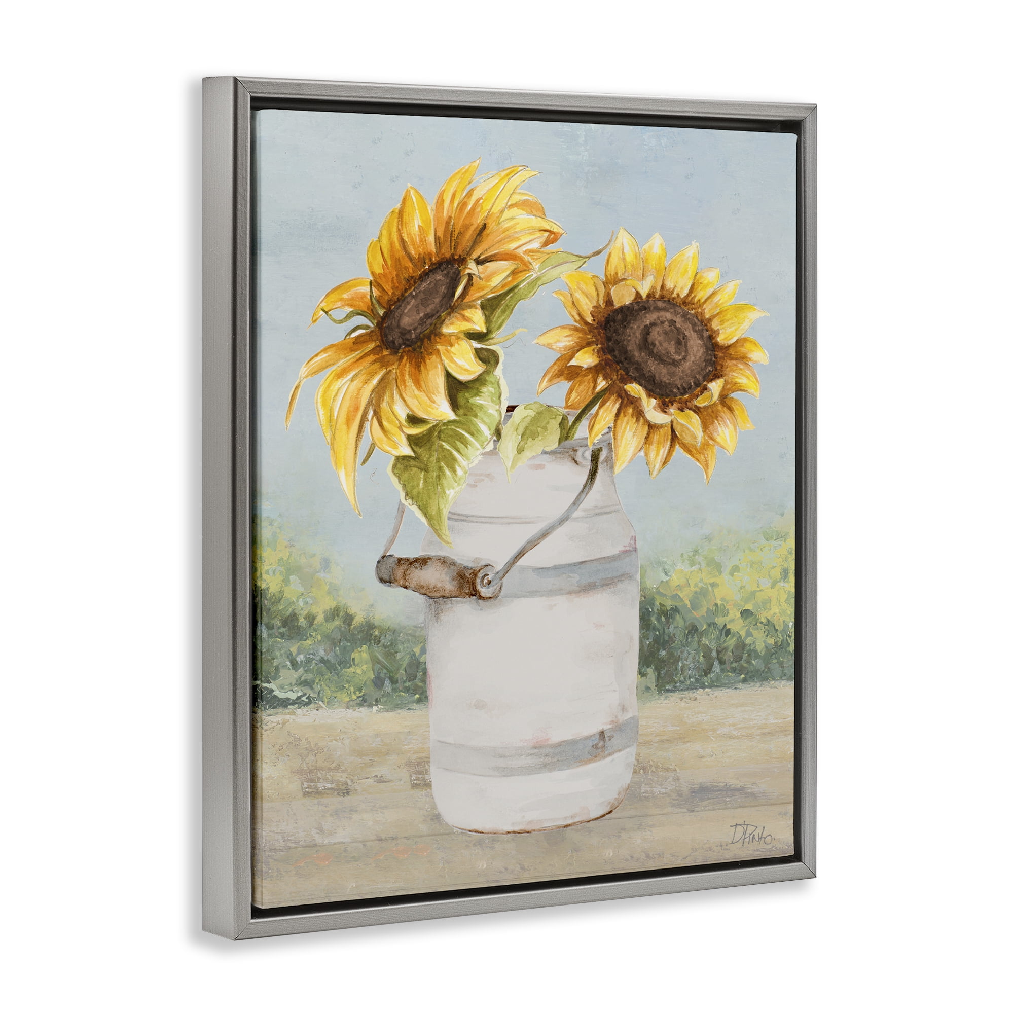 Stupell Industries Sunflower Pitcher in Country Gray Framed Floater Canvas Wall Art, design by Patricia Pinto