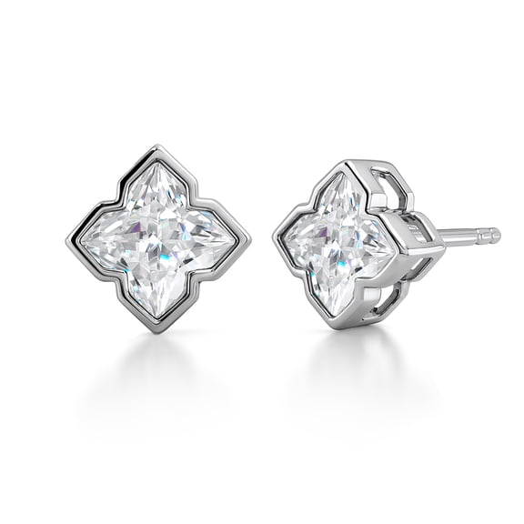 JeenMata 5.5 Carat Moissanite Flower Stud Earrings - 18K White Gold Plating for Women