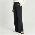 thumbnail image 5 of Sokhug Women Ribbed Knit Wide Leg Pants Drawstring Elastic Waist Casual Trousers With Patch Pockets Casual Solid Color Lounge Trousers, 5 of 7
