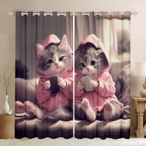 Feelyou Kawaii Couple Cat Black Out Curtains, Cute Kitten Lover Curtains Pack of 2 (42x63 Each), Teens Kids Boys Girls Bedroom Curtains, Blackout Curtains Bedroom Decor