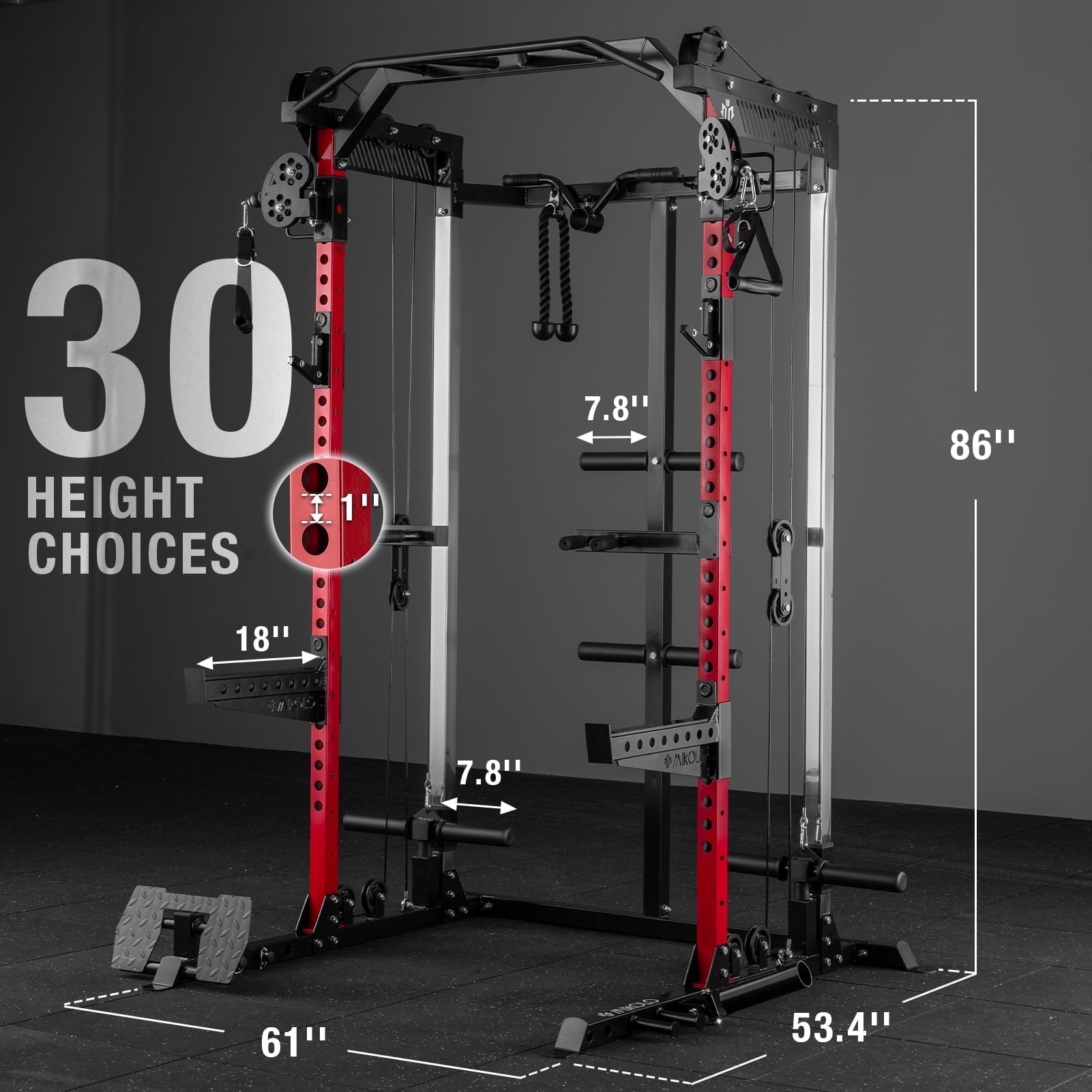 Mikolo Power Rack Cage, Weight Rack with Dual Pulley Cable Crossover Machine,Multi-Function Squat Rack with J Hooks,Dip Bars and Landmine for Home Gym