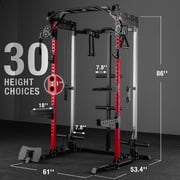 Mikolo Power Rack Cage, Weight Rack with Dual Pulley Cable Crossover Machine,Multi-Function Squat Rack with J Hooks,Dip Bars and Landmine for Home Gym