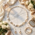 thumbnail image 3 of Jaipur Jewellery - Women Pearl Bead Necklace & Crystal Drop Earrings Set Gold Tone Minimalist Elegant Jewelry, 3 of 4