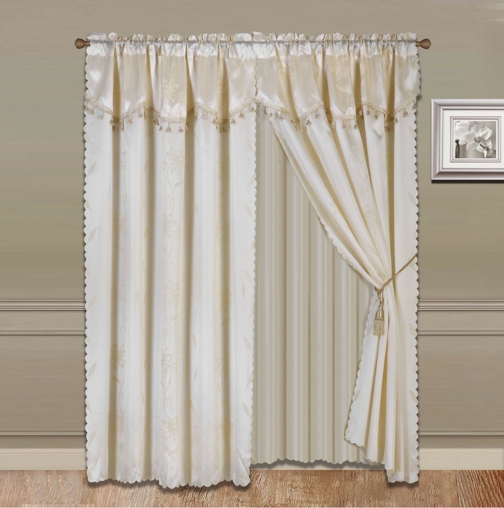 Leah 5 Piece Woven Textured Curtain Set With Beaded Austrian Valances Leah 5 Piece Woven Textured Curtain Set With Beaded Austrian Valances