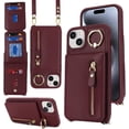thumbnail image 2 of iPhone 15 Case with Card Holder for Women, iPhone 15 Phone Case Wallet with Strap Credit Card Slots Crossbody with Kickstand Zipper Case for iPhone15 - Red Wine, 2 of 14