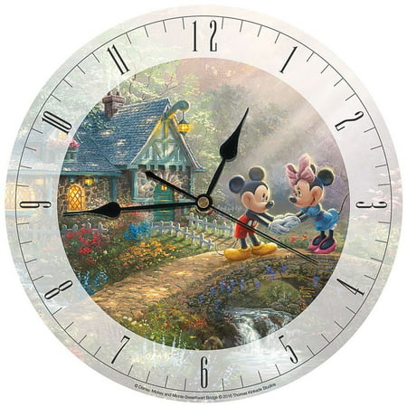 Disney Mickey and Minnie Sweetheart Bridge Glass 12 IN Clock by Thomas Kinkade