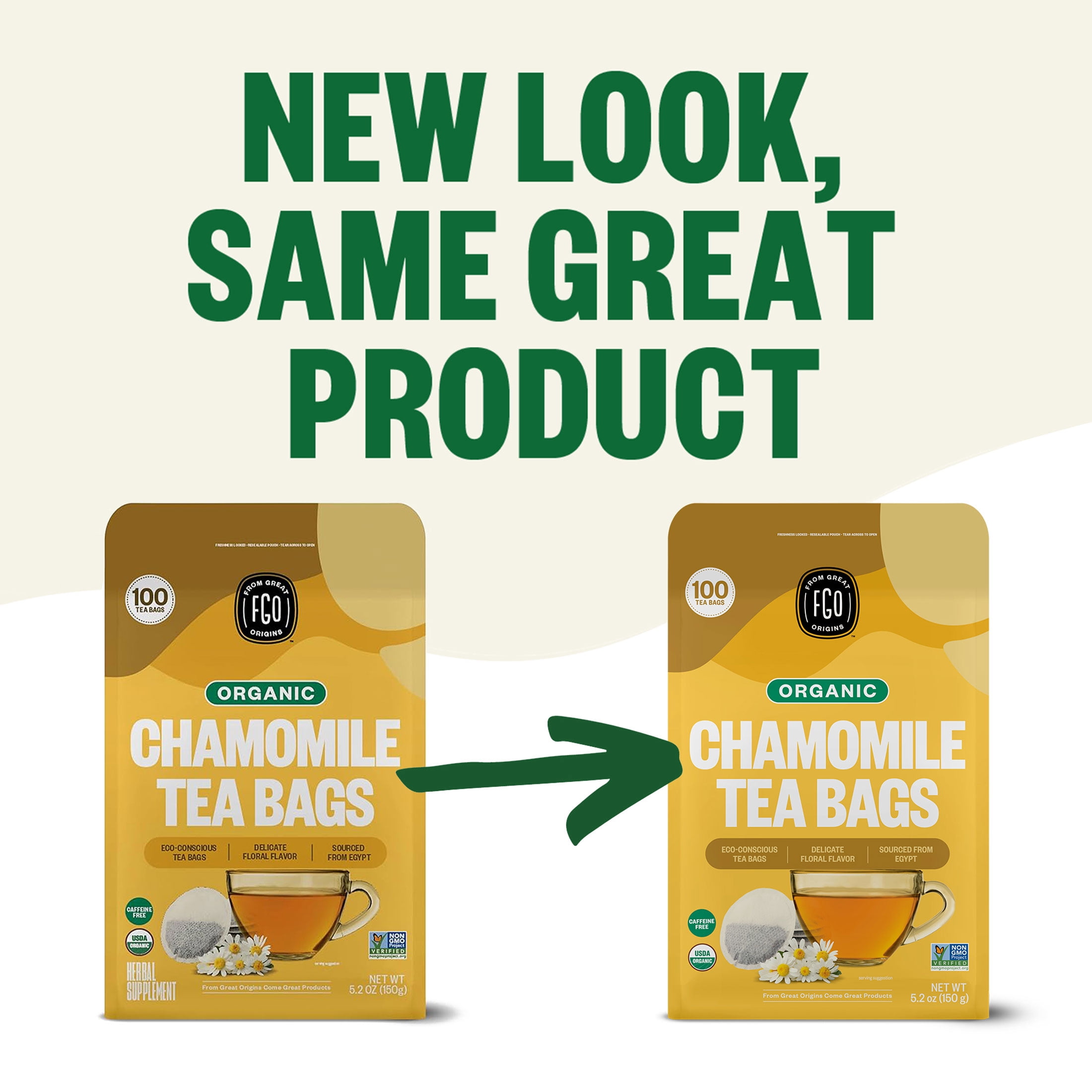 FGO Chamomile Tea, Organic, Eco-Conscious Tea Bags (100 Count)