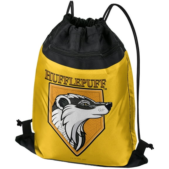 Harry Potter Hufflepuff Stain Glass Drawstring Backpack Sports Bag Sackpack 17" x 13", Perfect for Gym, Yoga or Practice
