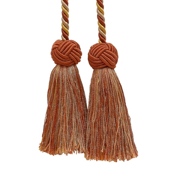 Baroque Collection Double Tassel Curtain and Drapery Tieback / Holdback, 3 1/2" Tassel (8.5cm), 20" Spread (50.5cm) # BCT, Cinnamon Toast Orange #6122 (Rust, Gold) Set of 2
