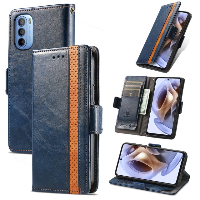 Case for Motorola Moto G31 Cover Leather Wallet Folio Case Book Design Flip Magnetic Closure - Blue