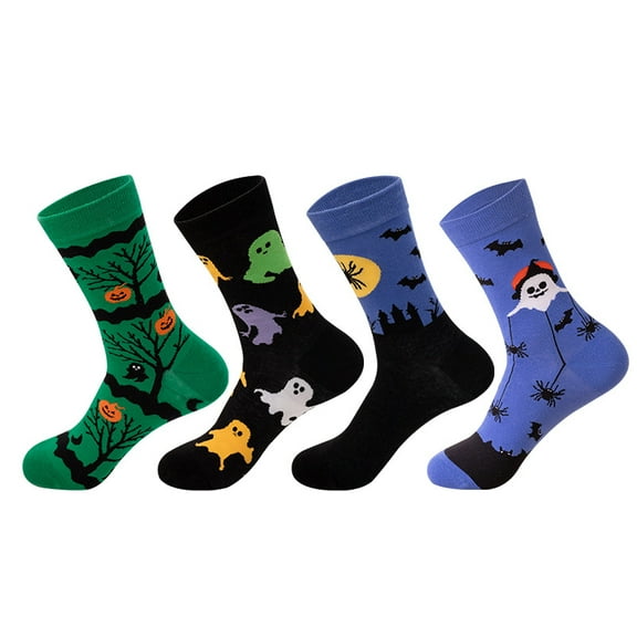 4 Pairs Funny Halloween Socks for Women Novelty Crazy Dress Crew Socks Halloween Gifts Stockings