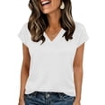 thumbnail image 2 of Pxxlle Summer Tops for Women Casual Cap Sleeve T Shirts Loose Fit V Neck Shirt Solid Color Basic Tees for Beach Vacation White L, 2 of 7