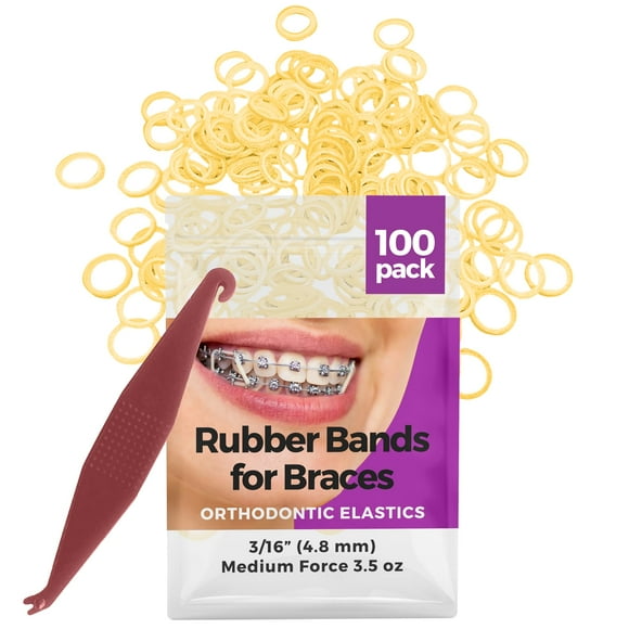 Orthodontic Elastic Rubber Bands - 3/16 Inch, Small, 100 Pack, (3.5 Ounce) for Braces, Dreadlocks, Hair Braids, Fix Tooth Gap, Includes Free Elastic Placer - Natural - Medium