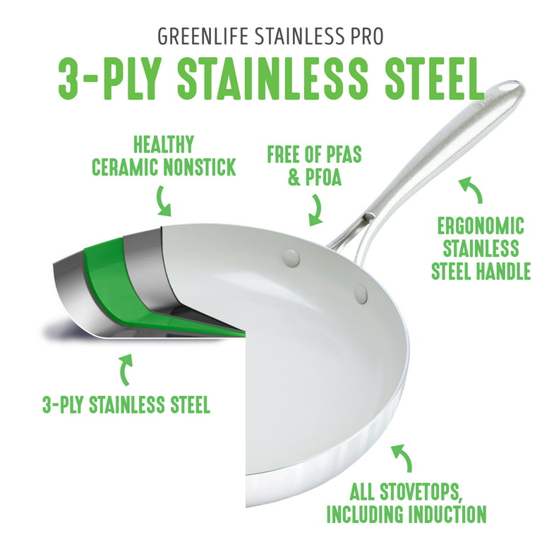 GreenLife Soft Grip Diamond Healthy Ceramic Nonstick, 8 Frying Pan  Skillet, PFAS-Free, Dishwasher Safe, Black