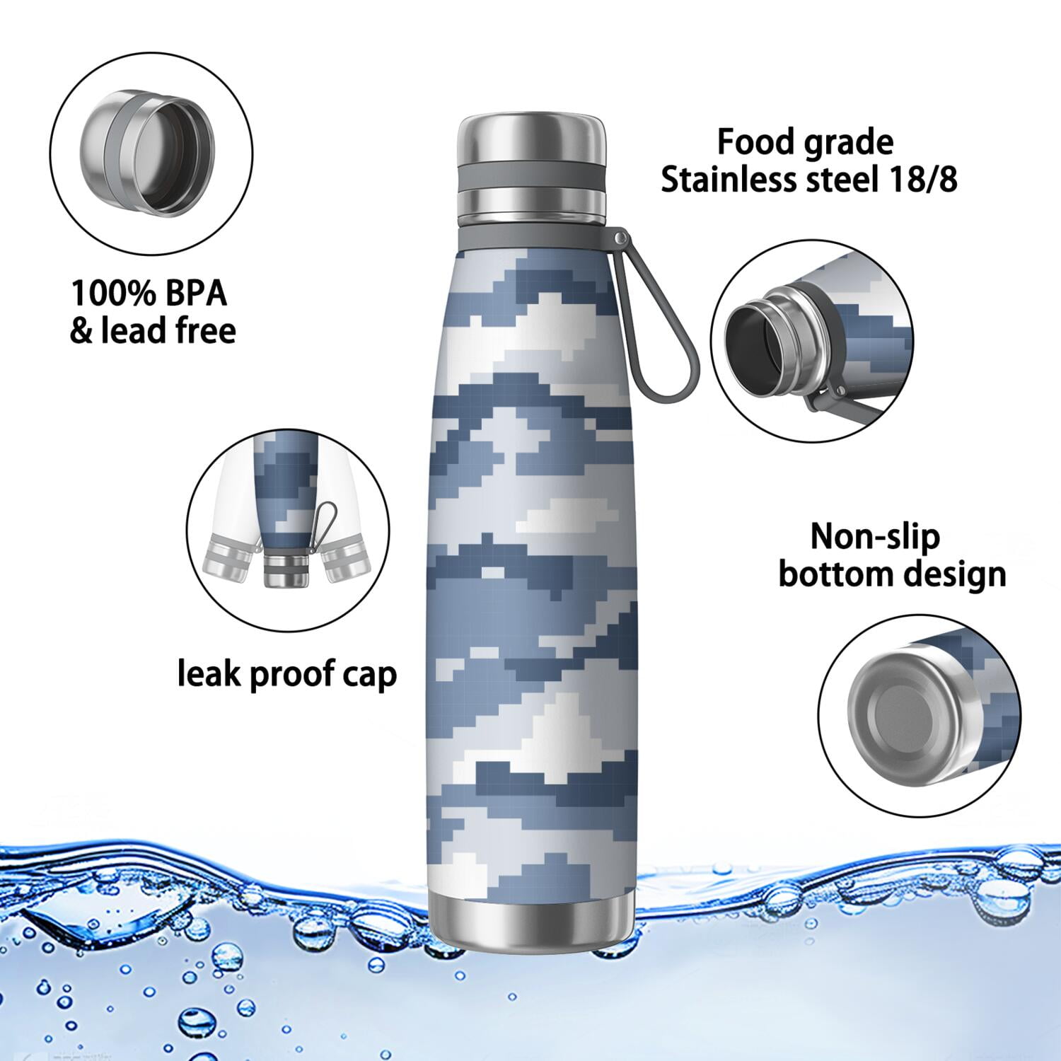 29oz Insulated Water Bottle with Tea Infuser, Stainless Steel Travel Mug, Camouflage Print