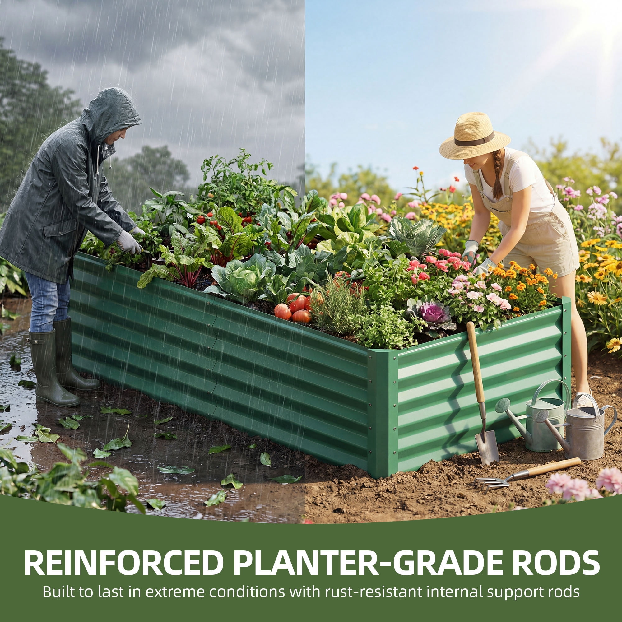 Uforic Galvanized Raised Garden Bed Kit, Metal Planter Box with Gloves, Metal Raised Garden Beds for Vegetables,Green,6x3x3ft