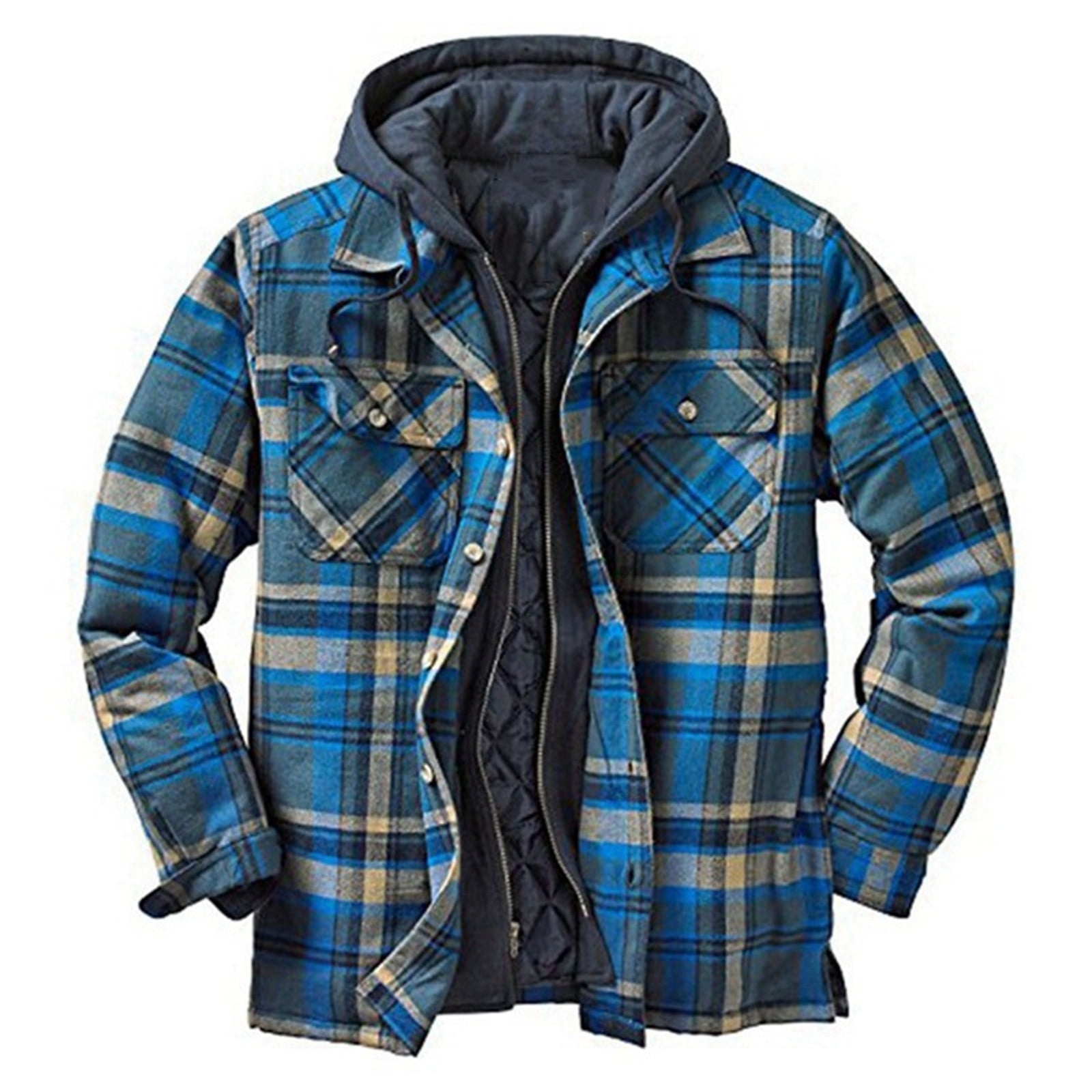 Tuscom Thickened Cotton Plaid Long Sleeve Loose Hooded Jacket Men's ...