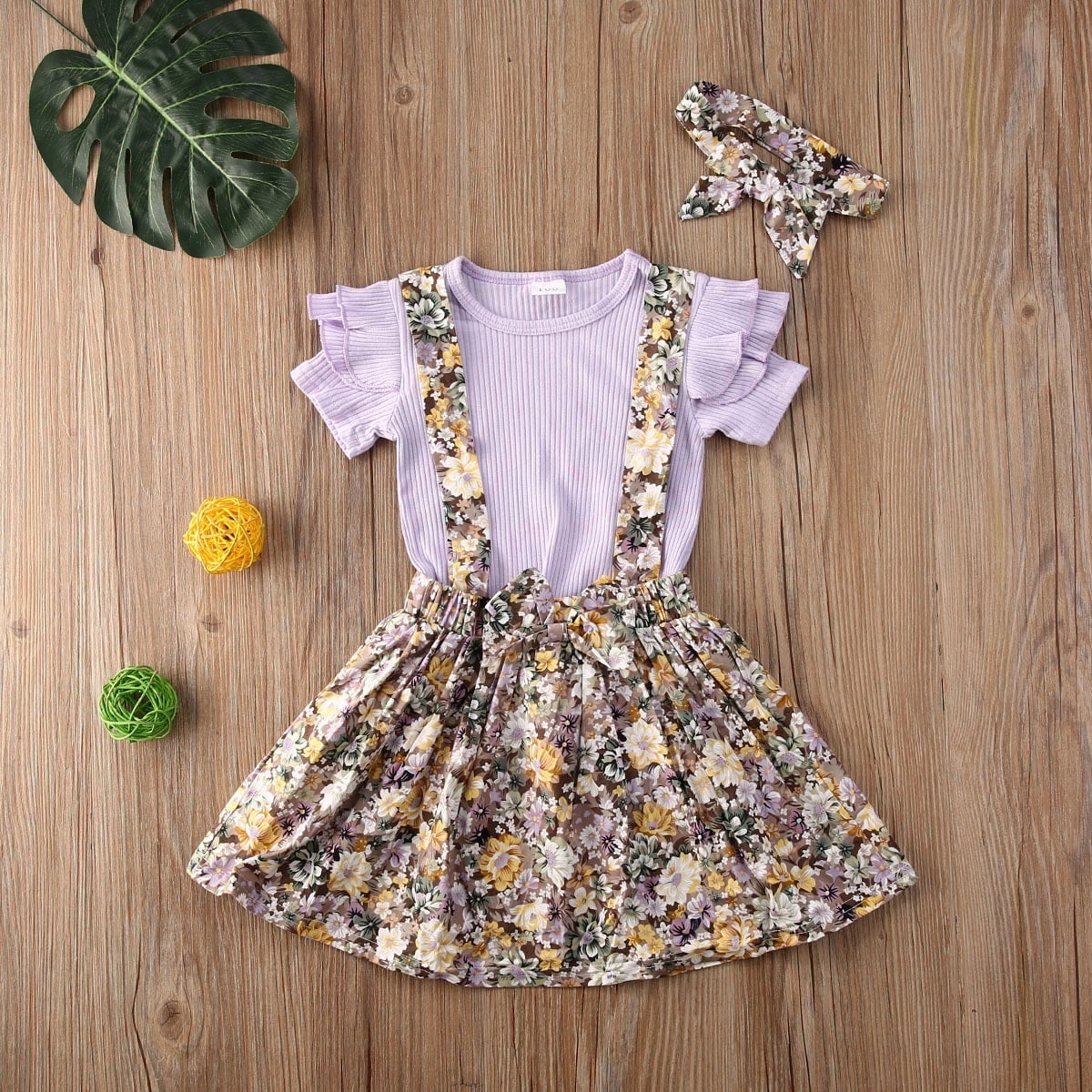 Cute Baby Girls Outfit Set Short Sleeve Ruffle Solid Color Classical Round Neck Loose Top Shirt Floral Pattern Bow Suspender Short Skirt Bow Hair Band Set Walmart Canada