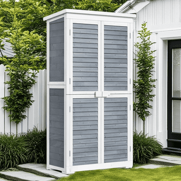 Aiho 55” Wide Outdoor Storage Shed with Lockable Double Doors - Weather-Resistant Garden Shed for Patio, Backyard & Lawn, Gray
