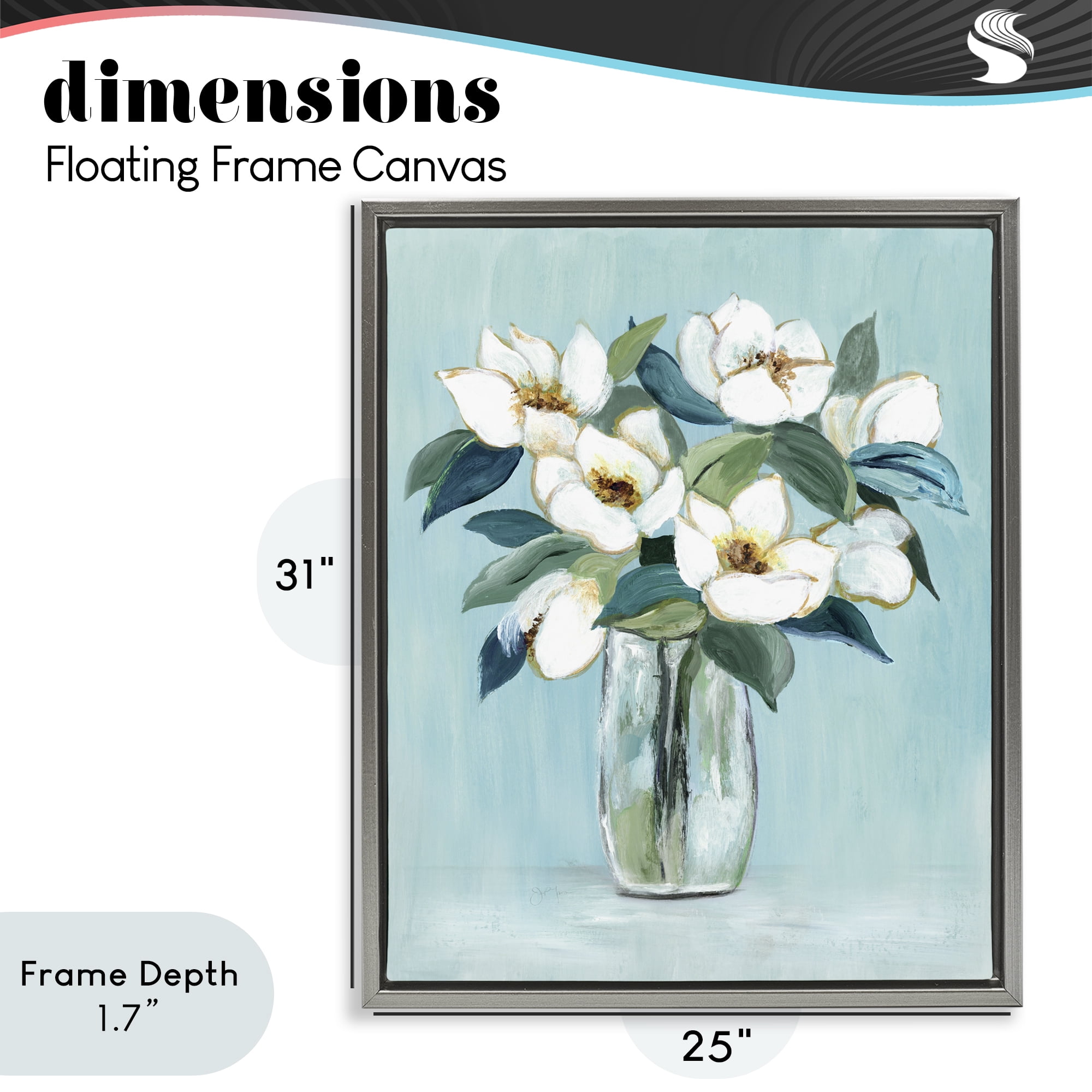 Stupell Industries Magnolia Blossoms on Blue Gray Framed Floater Canvas Wall Art, design by Janet Tava