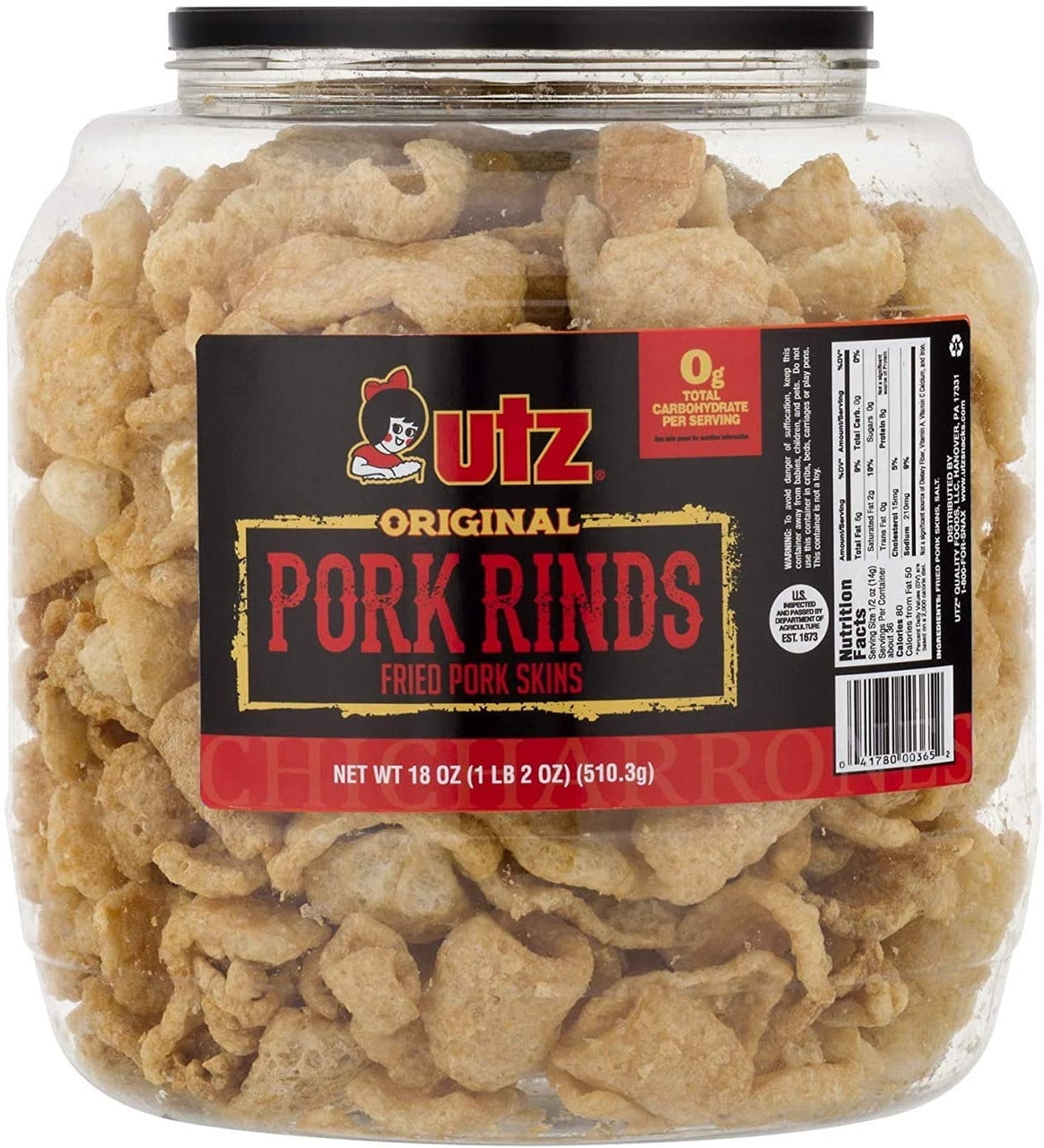 Utz Original Pork Rinds Keto Friendly, Zero Carbs Snack 510g/18oz