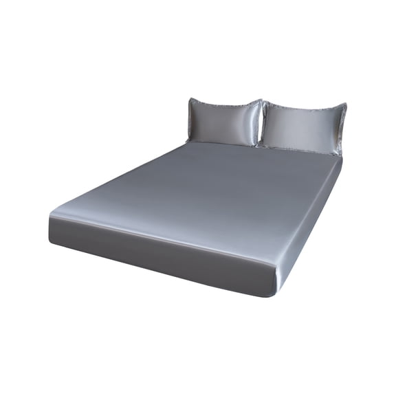 Anckoeil 3-Piece Satin Fitted Sheet Set, 1 Fitted Sheet 2 Pillowcases (No Mattress/Pillow Inserts Included), Deep Pocket Mattress Cover, 150x200cm / 59.05x78.74in