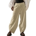 thumbnail image 2 of IDALL Linen Pants Women Wide Leg Pants Woman Women Fashion Solid Color Cotton Flax Elastic Long Pants Beach Leisure Trousers Loose Baleaf Pants Women Baggy Pants Khaki S, 2 of 6