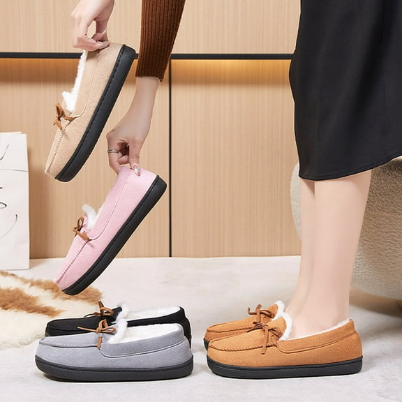 Miluxas Moccasin Slippers for Women - Fleece Shoes for Indoor Use - Comfortable Slip-On House Slippers Pink 7.5(40)