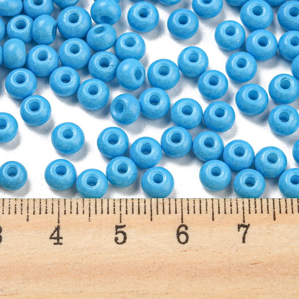 Imitation Jade Glass Seed Beads Luster Baking Paint Round Light Sky Blue 5.5x3.5mm Hole: 1.5mm