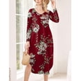 thumbnail image 2 of Oudiya Womens V Neck Nightgown House Dresses Long Sleeve Nightshirts Sleepwear with Pockets, S-XXL, 2 of 5