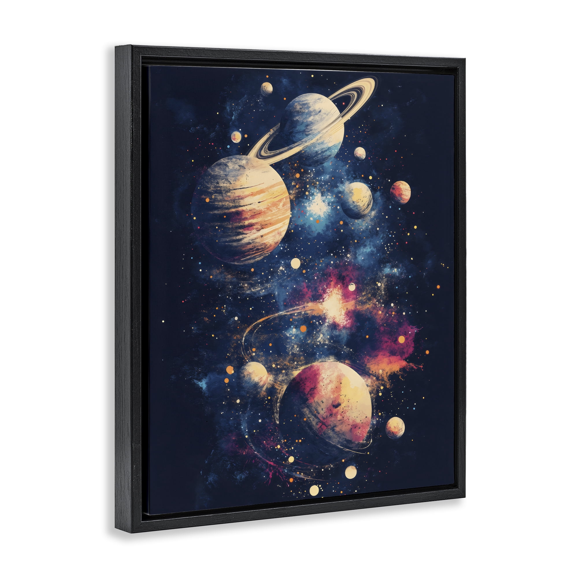 Stupell Industries Cosmic Planet Curiosities Black Framed Floater Canvas Wall Art, design by Creative Studio