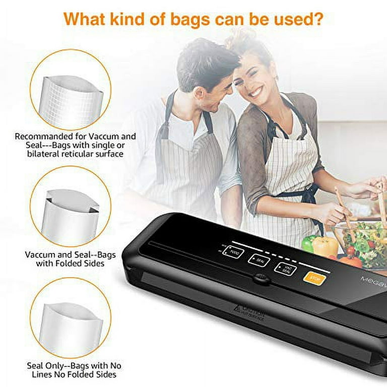  2023 Model B Megawise Powerful & Compact Vacuum Sealer Machine  One-Touch Automatic Food Sealer 4 Food Types (Cold Wet Moist Dry) & 3 Bag  types (Thick Medium Thin）OMNI MACHINE (Black): Home