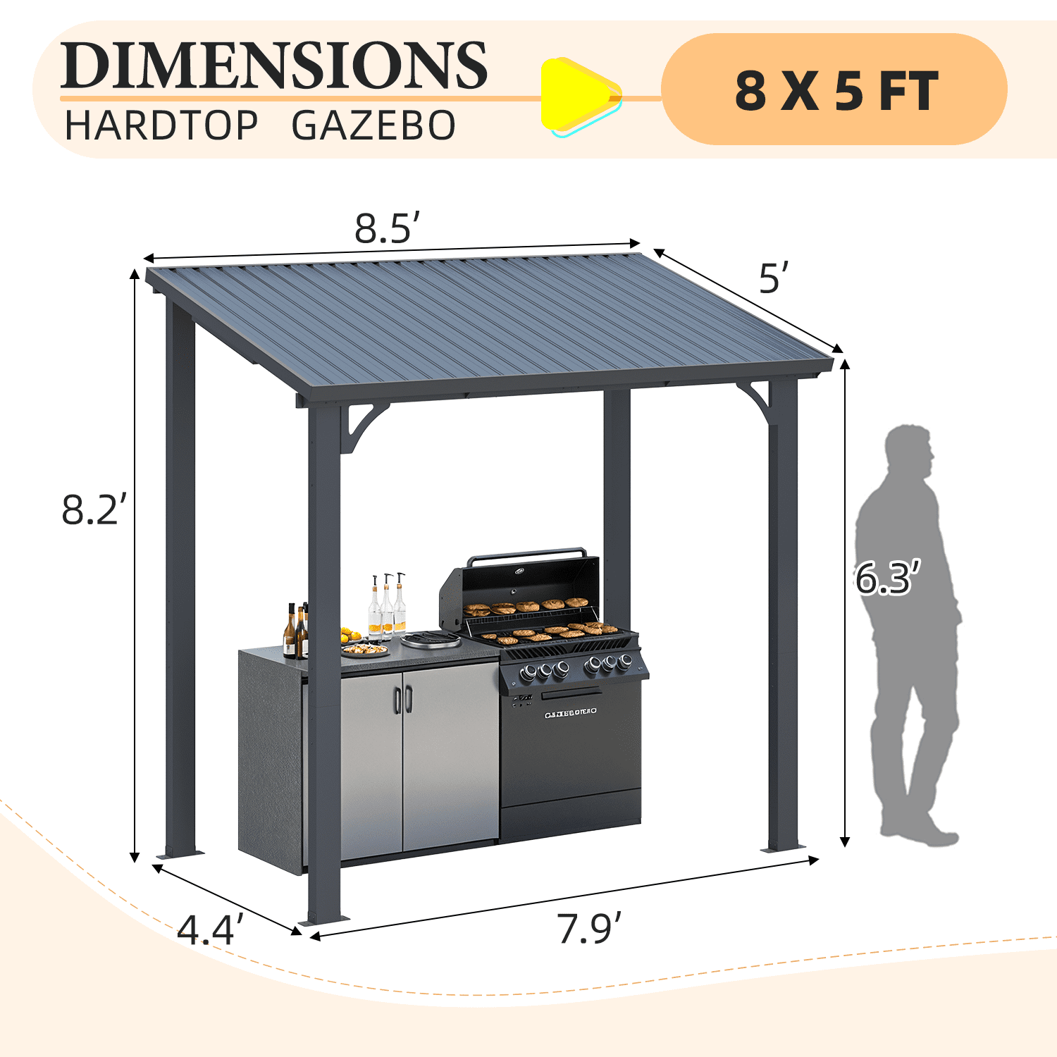 AECOJOY 5' x 8' Hardtop Gazebo, Heavy Duty Outdoor Gazebo with Galvanized Steel Sloping Roof, All Weatherproof Metal Gazebo Featuring Vertical Stripes for Patio, Backyard, and Lawns