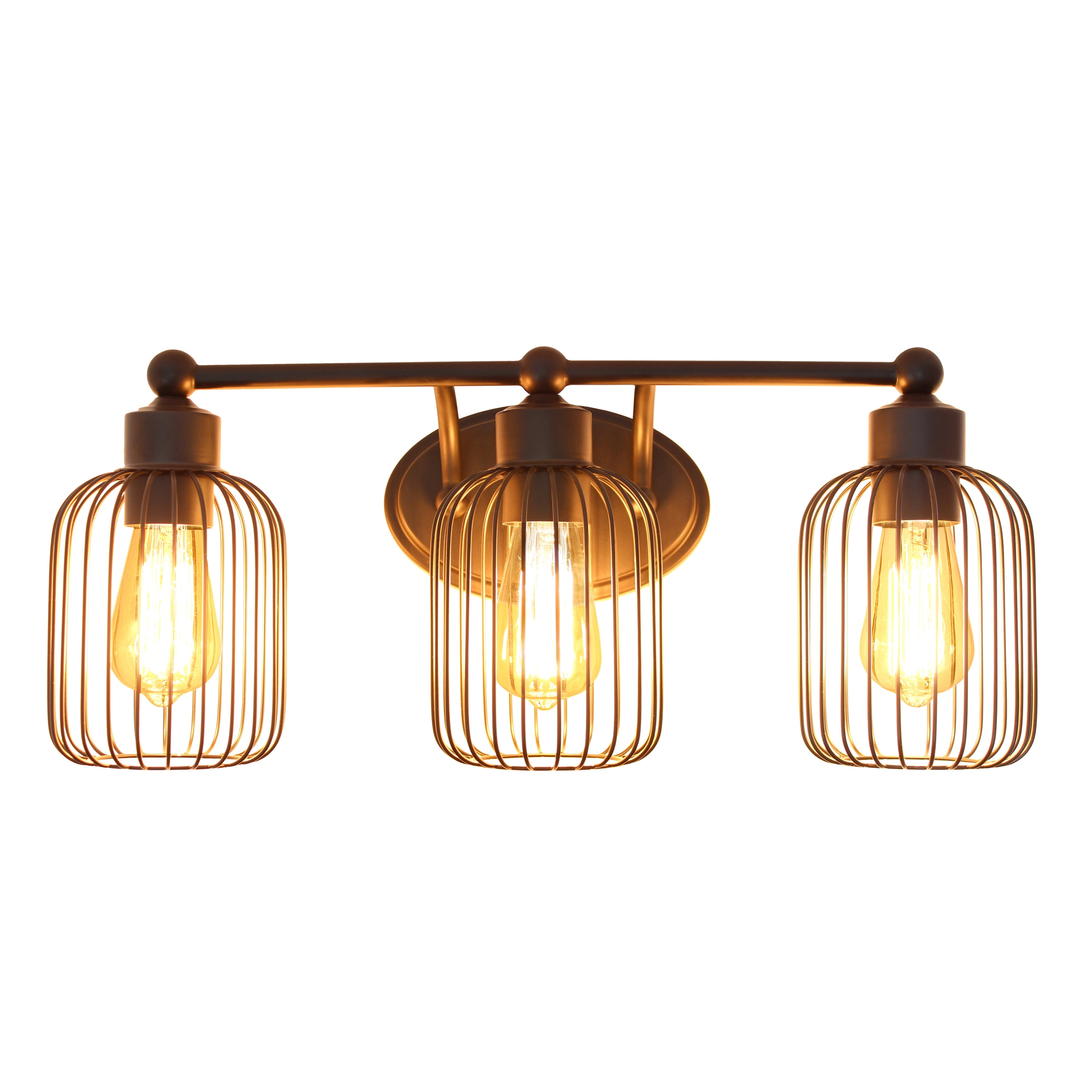 Elegant Designs 22" Industrial Farmhouse 3 Light Metal Birdcage Decorative Wall Mounted Vanity Fixture with Matching Metal Oval Backplate For Bathroom, Entryway, Hallway, Vanity, Black