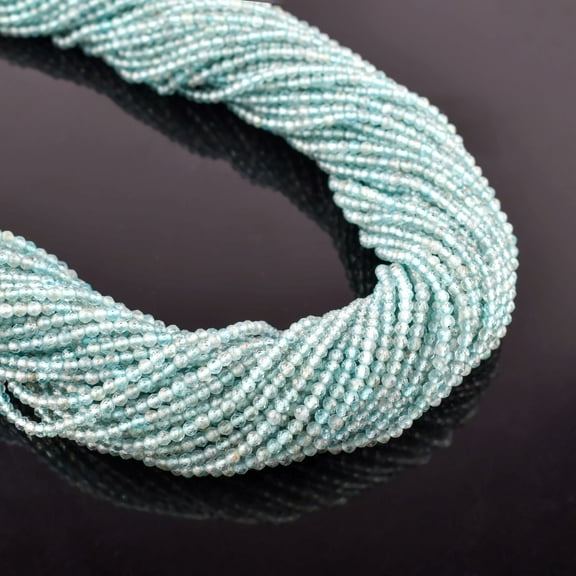 QNAVIC Natural Blue Apatite Gemstone Micro Faceted Rounds Beads Strand Drilled Stone Chakra Healing Crystals DIY Jewelry Making Wholesale Bulk Loose Supply Strand 30 Centimeter (1 Strand)