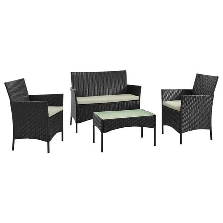 Imperia Steel Rattan 4-Piece Patio Conversation Set with Cushions