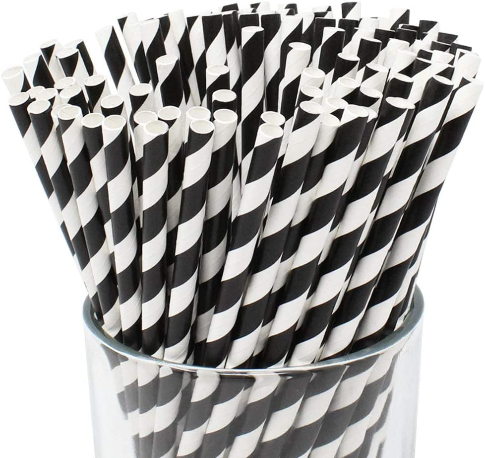 Black And White Party Drinking 100% Eco Biodegradable Compostable Paper Straws 